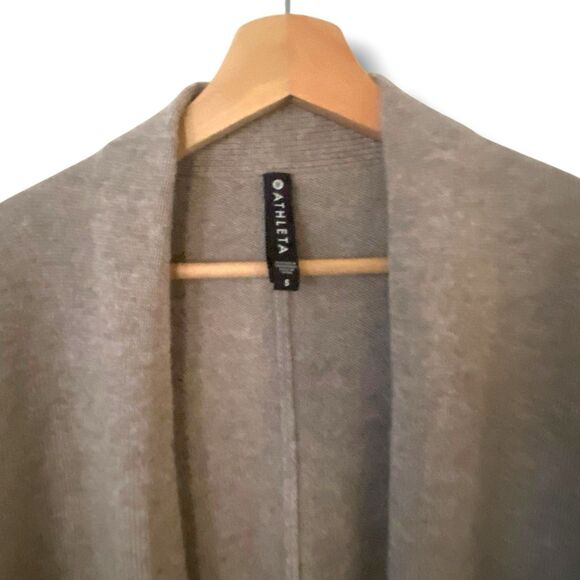 ATHLETA Spirit Wool Cashmere Wrap Open Cardigan Sweater Taupe Pockets Small - Picture 3 of 10
